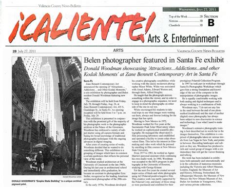 Valencia County News-Bulletin, “Belen Photographer Featured in Santa Fe Exhibit,” July 2011 ...