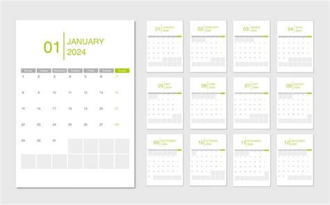 Bearbeitbares kalendervorlagendesign für 2024 Premium Vektor