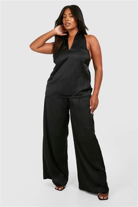 Plus Satin Tailored Wide Leg Pants Boohoo Usa