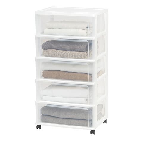 Iris Usa 5 Drawer Wide Storage Chest With Rollers Plastic Dresser For