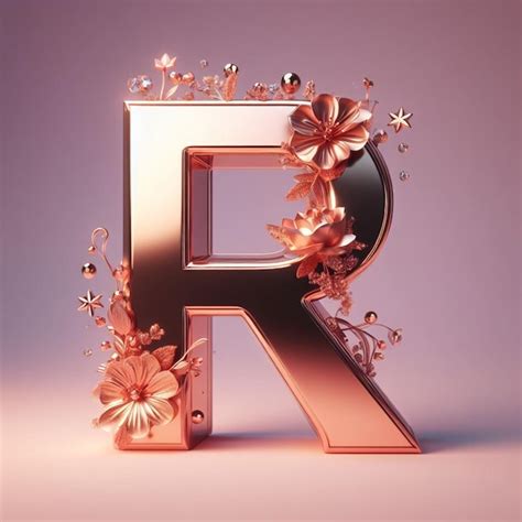 Premium Ai Image R Letter Metallic Rose Gold Isolated With Flower