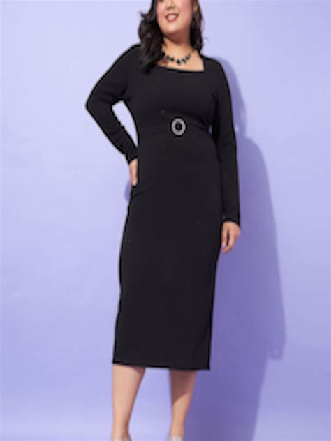 Buy Sassafras Curve Plus Size Square Neck Sheath Midi Dress Dresses For Women 25612176 Myntra