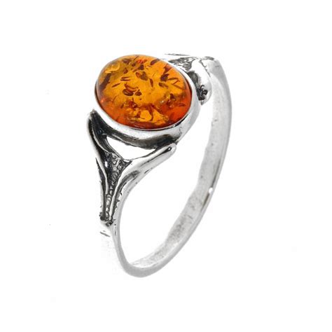 Bague Argent Ambre Pierre Ovale 9x7mm Ref 30943