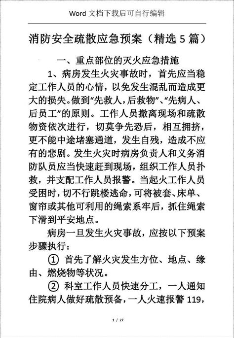 消防安全疏散应急预案精选5篇word文档在线阅读与下载无忧文档