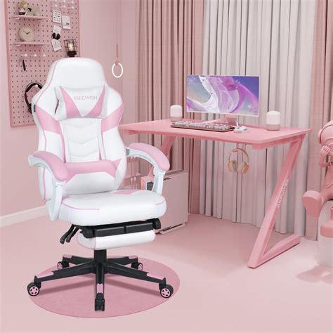 ELECWISH Ergonomic Gaming Chair with Arms, Swivel Wheels, Pink ...