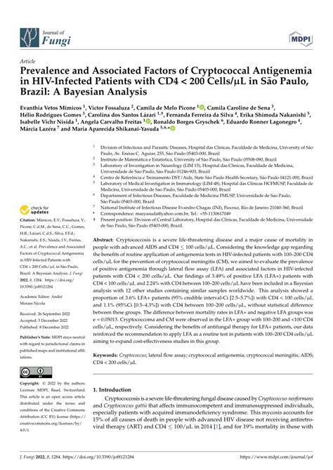 Pdf Prevalence And Associated Factors Of Cryptococcal Antigenemia In Hiv Infected Patients