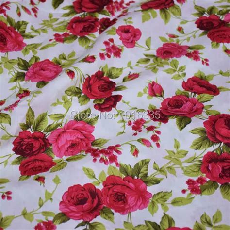 High Quality White 100 Cotton Fabric With Red Floral Rose Printed