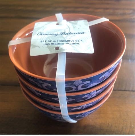 Tommy Bahama Melamine Spanish Blue Tile Terracotta Dip Snack Bowls Set