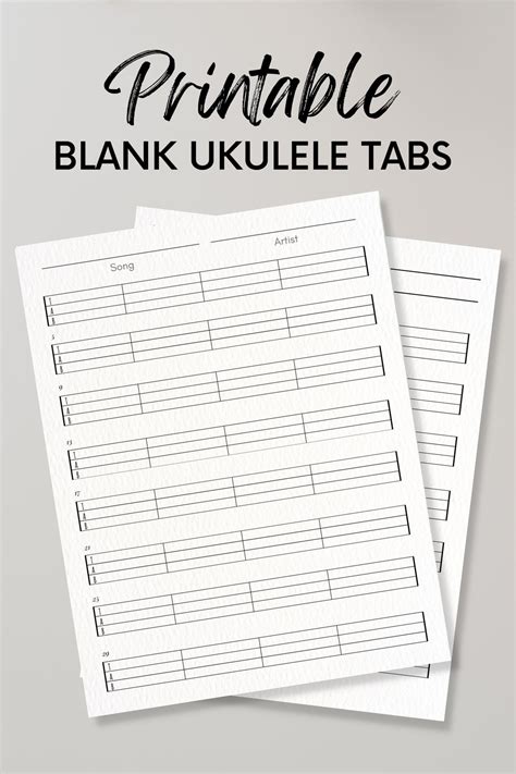 Blank Ukulele Tab Sheets For Beginners Tablature Printable At Home On