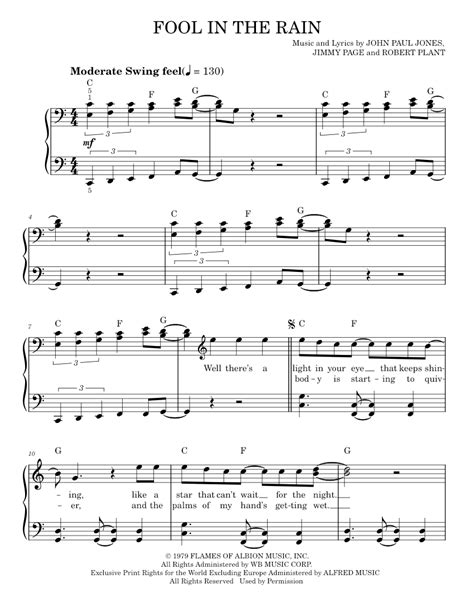 Play Official Version Of Fool In The Rain Sheet Music By Led Zeppelin