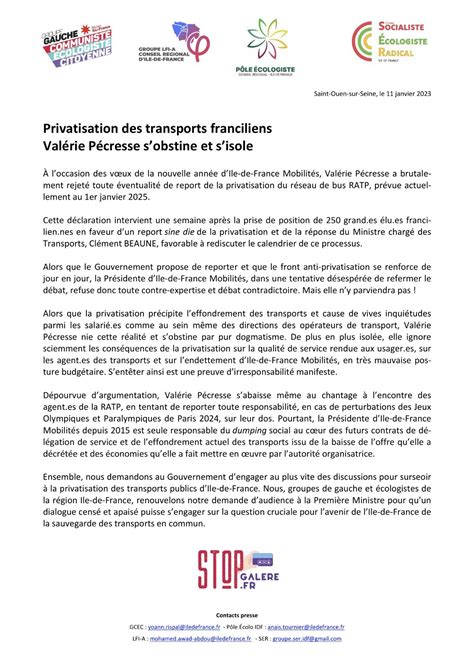 Privatisation Des Transports Franciliens V Pecresse S Obstine Et S