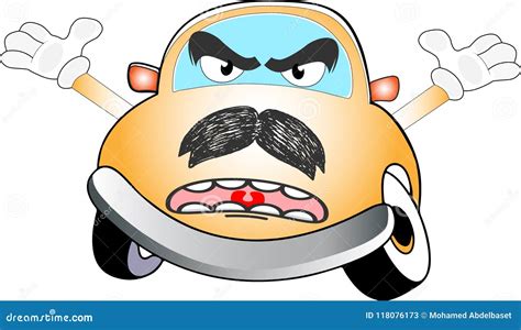 Funny Scared Angry Colored Cartoon Car Stock Illustration