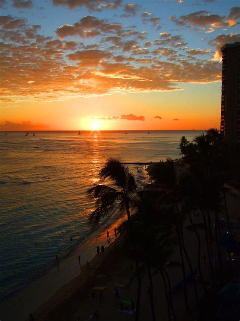 Sunset on Waikiki Beach in Honolulu, Hawaii image - Free stock photo ...