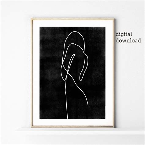 One Line Nude Abstract Sketch Line Drawing Print Woodblock Etsy