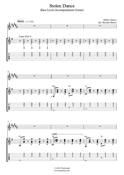 Stolen Dance (Easy Level, Accompaniment Guitar) (Milky Chance) - Guitar ...