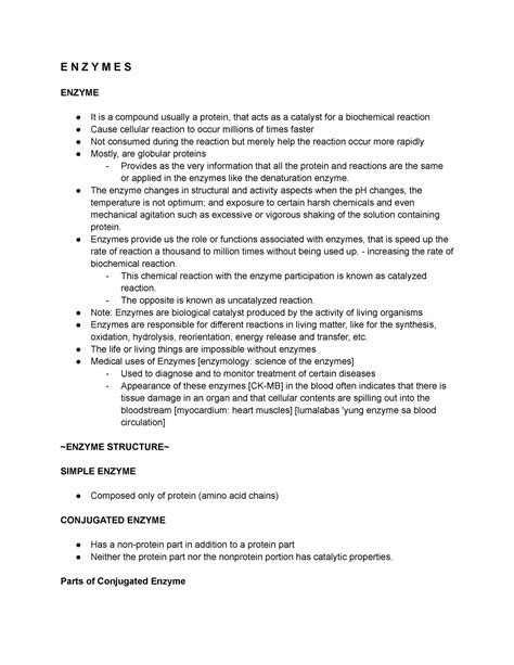 Enzymes W Notes E N Z Y M E S Enzyme It Is A Compound Usually A Protein That Acts As A