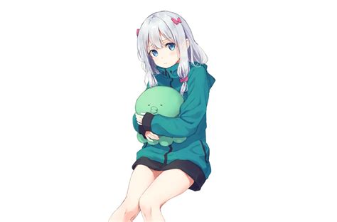 Aqua Eyes Blush Bow Eromanga Sensei Gray Hair Hood Izumi Sagiri Loli