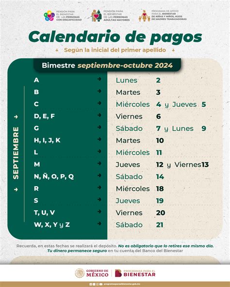 Pensión Bienestar Calendario de pagos Bienestar septiembre 2024 para