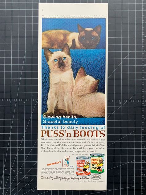 Vintage 1961 Pussn Boots Cat Food Print Ad Etsy
