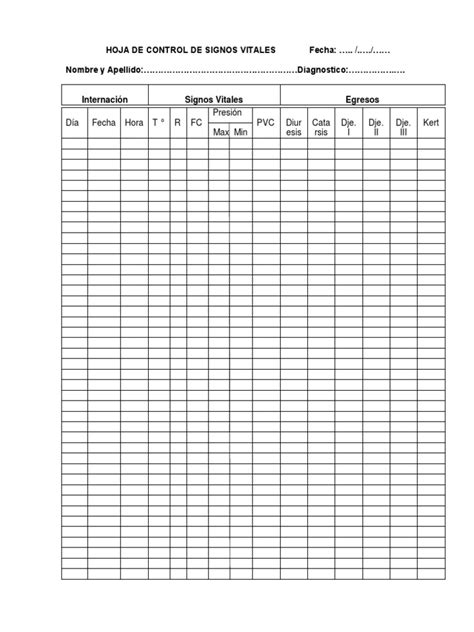 Hoja De Control De Signos Vitales Pdf Diagnostico Medico Medicina