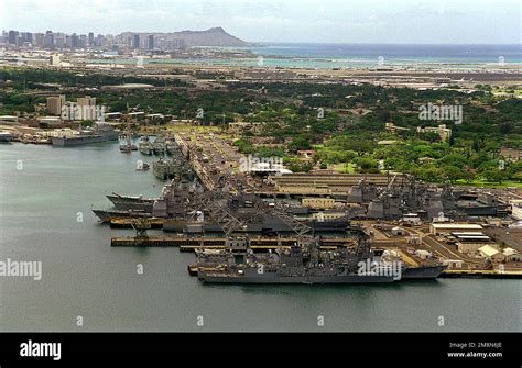 An Aerial View Of Us Navy Ships Staging At Nas Pearl Harbors