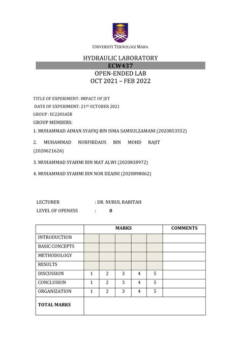 Ecw Impact Of Jet Hydraulic Laboratory Ecw Open Ended Lab Oct