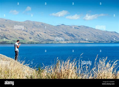 Queenstown, New Zealand - February 2019: Viewpoint of Lake Wakatipu at ...