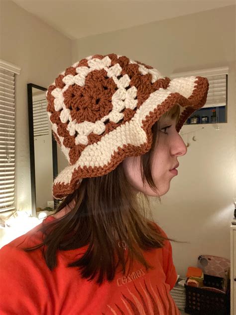 Boho Inspired Granny Square Crochet Bucket Hat Burgundy And Etsy