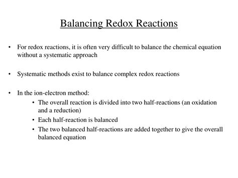 Ppt Balancing Redox Reactions Powerpoint Presentation Free Download Id9142119