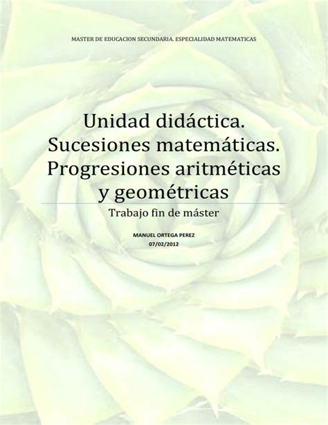 Unidad Did Ctica Sucesiones Matem Ticas Progresiones