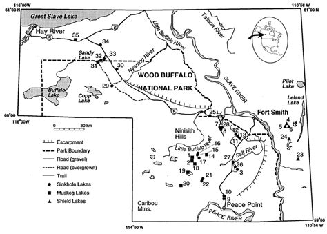 This Map Shows The Location Of The 35 Wood Buffalo National Park Lakes