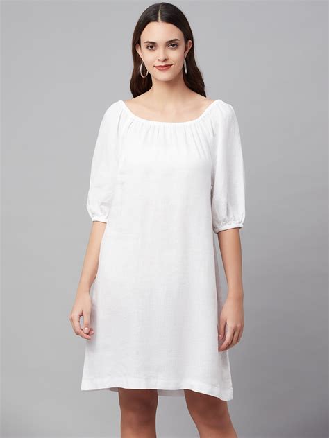 Buy Marks Spencer Women White Solid Linen A Line Dress Dresses For