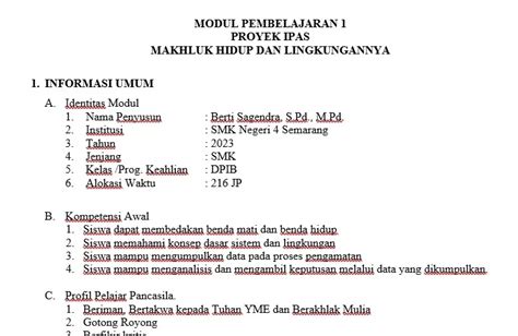 Modul Ajar Ipas Smk Kurikulum Merdeka Projek Ipas