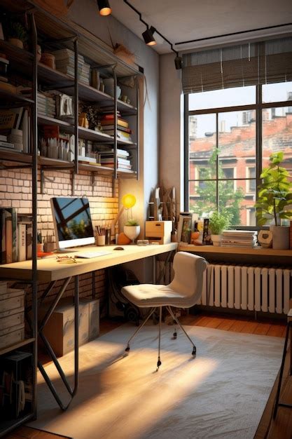 Premium Ai Image Stylish Home Office With A Neat Workspace Created