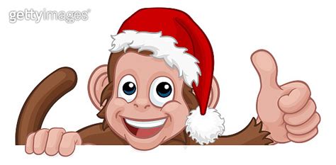 Christmas Monkey Cartoon Character In Santa Hat