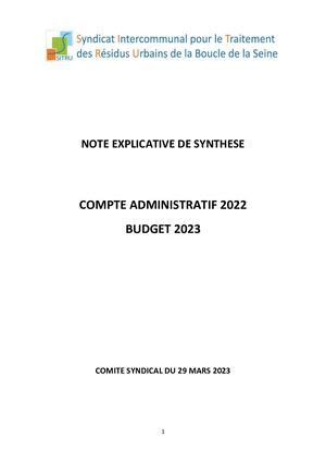 Calaméo Compte administratif 2022 BP 2023 SITRU note explicative de