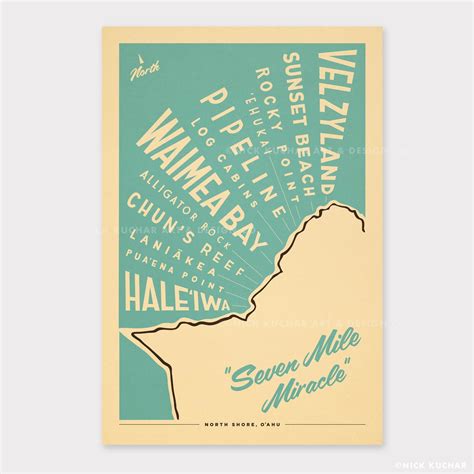 North Shore Hawaii Surf Map Retro Hawaii Travel Print | North Shore Art