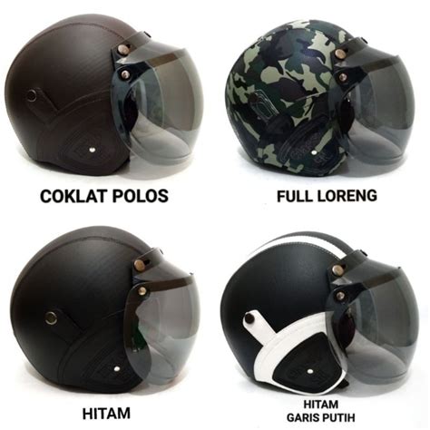 Jual Helm Bogo Retro Dewasa Kulit Sni Warna Full Black Hitam Polos