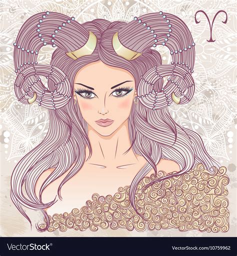 Aries As A Portrait Of Beautiful Girl Royalty Free Vector