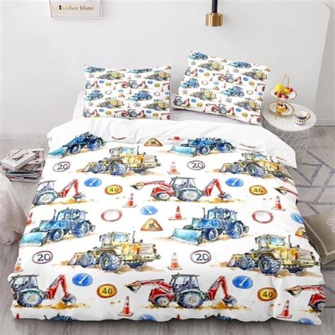 Housse De Couette Tracteur 140X200 Cm 1 Personne Parure De Lit 3 Pièces