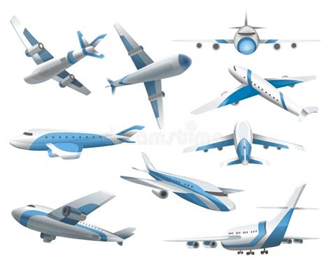 Airplanes on White Background. Airliner in Top, Side, Front View and ...