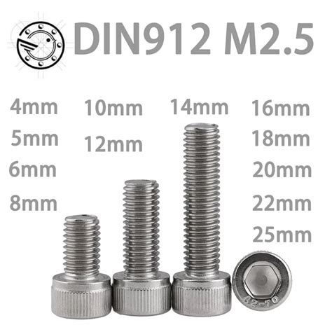 100pcs Din912 M2 5 Metric Thread 304 Stainless Steel Hex Socket Head