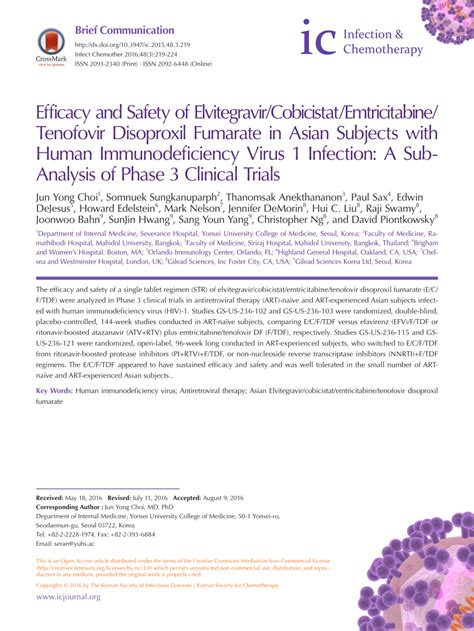 Pdf Efficacy And Safety Of Elvitegravircobicistatemtricitabinetenofovir Disoproxil Fumarate