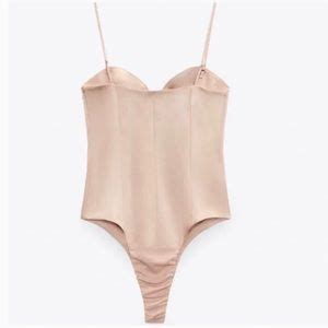 Zara Tops Zara Satin Effect Bustier Corset Bodysuit Medium Nude