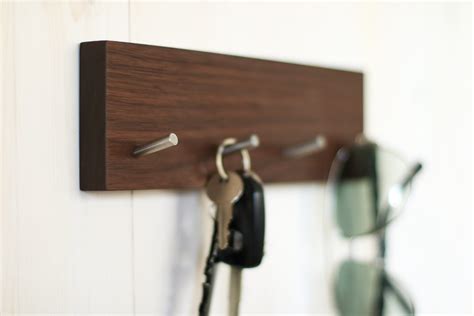 Dark Walnut Wood Key Holder Unique Key Hanger Solid Wall Mounted Key