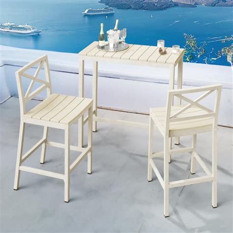 LUE BONA Humphrey 3 Piece 39 In Cream Aluminum Outdoor Patio Dining