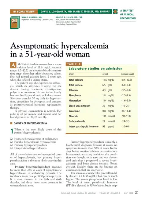 Pdf Asymptomatic Hypercalcemia In A 51 Year Old Woman