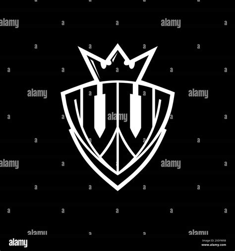 Vv Bold Letter Logo With Sharp Triangle Shield Shape With Crown Inside White Outline On Black