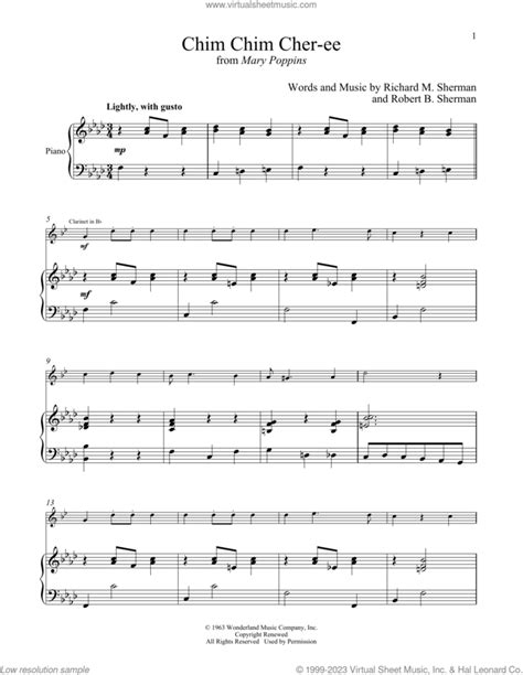 Chim Chim Cher Ee From Mary Poppins Sheet Music For Clarinet And Piano