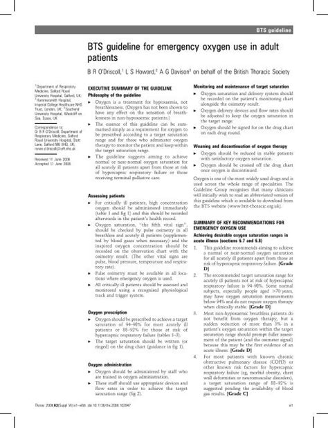 Bts Guideline For Emergency Oxygen Use In Adult Brit Thoracic